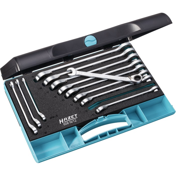 Jeu de clés mixtes à cliquet 606N/12 12 pièces SW 8-19mm différents-Leggi tutto