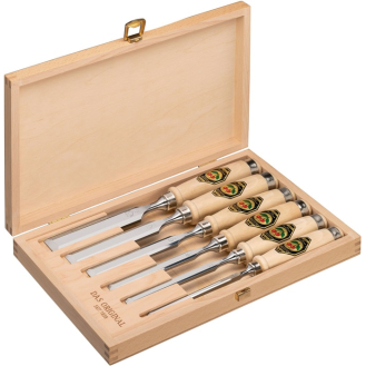 Stechbeitelsz 6,10,12,16,20,26mm Weißbuchenh.Ulmer Form HO-Kasten-Beschreibung lesen