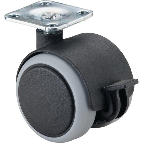 Kunststoffdoppelrolle m.Festst.D.40mm Trgf.30kg m.Plte Ku.-Beschreibung lesen