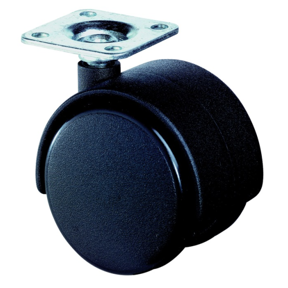 Kunststoffdoppelrolle D.50mm Trgf.40kg m.Plte PA schwarz RAL 9005-Beschreibung lesen