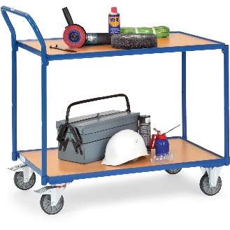 Servante 300 kg, 2 plateaux avec barres de poussée-Lire la description