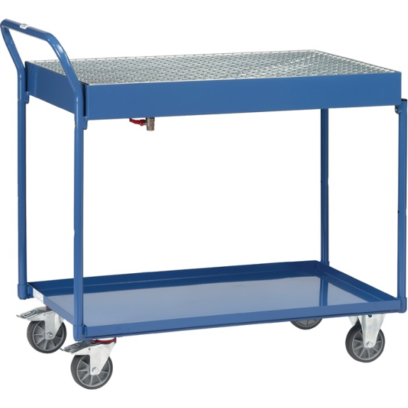 Tischwagen mit Gitterrost und Ablasshahn 2 Stahlblechwannen L1000xB600mm H100mm brillantblau-Beschreibung lesen