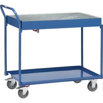 Tischwagen mit Gitterrost und Ablasshahn 2 Stahlblechwannen L1000xB600mm H100mm brillantblau-Beschreibung lesen