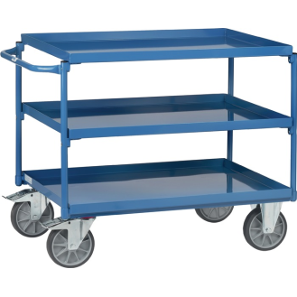 Tischwagen Bügel waagerecht 3 Stahlblechwan L850xB500mm Rand-H.40mm brillantbl-Beschreibung lesen