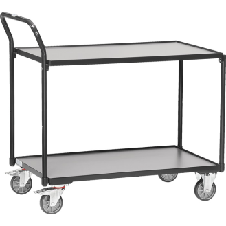 Tischwagen 2 Ladeflächen L1000xB600mm grau Trgf.300 kg Bügel senkrecht-Beschreibung lesen