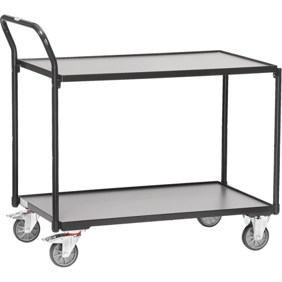 Tischwagen 2 Ladeflächen L1000xB600mm grau Trgf.300 kg Bügel senkrecht Tischwagen 2 Ladeflächen L1000xB600mm grau Trgf.300 kg Bügel senkrecht-Beschreibung lesen