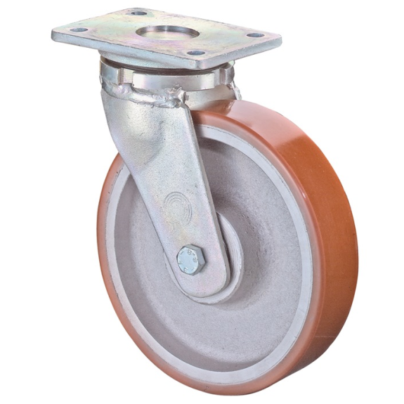 Schwerlast-Lenkrolle D.250mm Trgf.1600kg Guß-PU Plte L175xB140mm-Beschreibung lesen