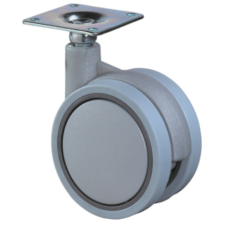 Kunststoffdoppelrolle D.60mm Trgf.35kg m.Plte Ku.silrau-Beschreibung lesen