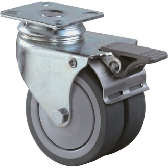 Doppel-Lenkrolle m.Festst.75mm 80kg m.Festst.Gum.grau 77x67mm-Beschreibung lesen