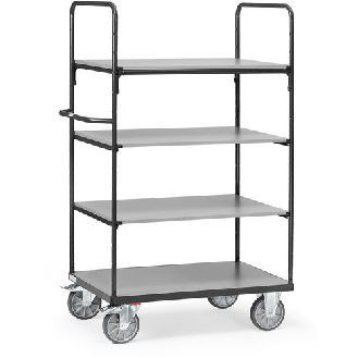 Chariot haut 4 plateaux, 2 ridelles ouvertes-Lire la description