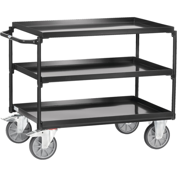 Tischwagen Bügel waagerecht 3Stahlblechwannen L850xB500mm Rand-H.40mm grau Tischwagen Bügel waagerecht 3Stahlblechwannen L850xB500mm Rand-H.40mm grau-Beschreibung lesen