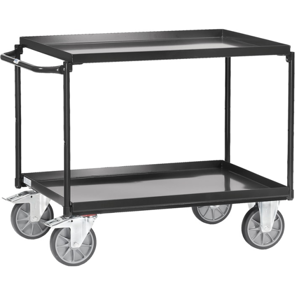 Tischwagen Bügel waagerech 2Stahlblechwannen L1000xB700mm Rand-H.40mm grau Tischwagen Bügel waagerech 2Stahlblechwannen L1000xB700mm Rand-H.40mm grau-Beschreibung lesen