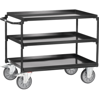Tischwagen Bügel waagerech 3Stahlblechwannen L1000xB700mm Rand-H.40mm-Beschreibung lesen