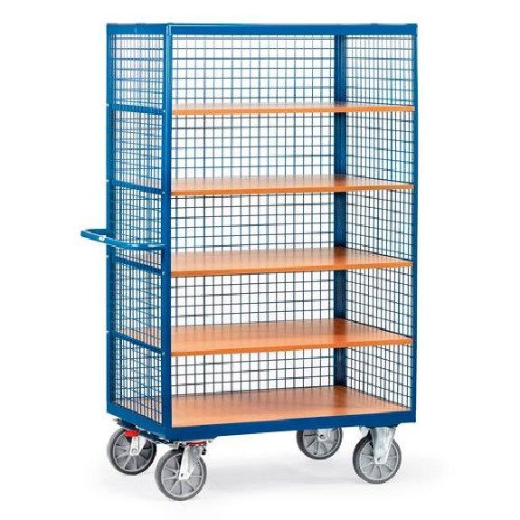 Carrello da magazzino con pareti in rete e 5 ripiani-Leggi tutto