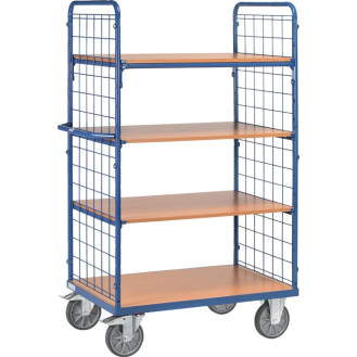 Etagenwagen L1200xB800xH1800mm Trgf.600kg 4 Etagen Stirnwände m.Drahtgitter-Beschreibung lesen