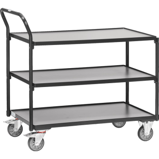 Tischwagen 3 Ladeflächen L1000xB600mm grau Trgf.300 kg Bügel senkrecht-Beschreibung lesen
