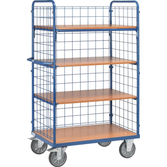 Etagenwagen L1200xB800xH1800mm Trgf.600kg 4Etagen Stirn-u.Längswand, Drahtgitter-Beschreibung lesen