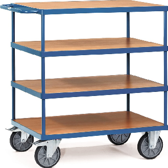 Tischwagen 4 Ladeflächen L850xB500mm brillantblau Trgf.500kg-Beschreibung lesen