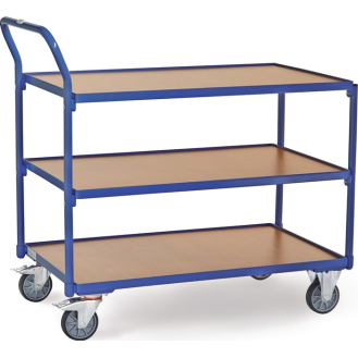 Tischwagen 3 Ladeflächen L1000xB700mm brillantblau Trgf.300kg Bügel senkrecht-Beschreibung lesen