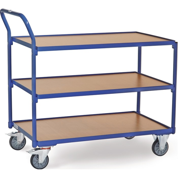 Tischwagen 3 Ladeflächen L1000xB700mm brillantblau Trgf.300kg Bügel senkrecht Tischwagen 3 Ladeflächen L1000xB700mm brillantblau Trgf.300kg Bügel senkrecht-Beschreibung lesen