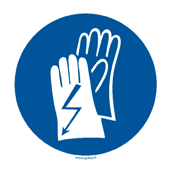 Pictogramme adhésif Gants électriciens Ø120 mm Pictogramme adhésif Gants électriciens Ø120 mm-Lire la description
