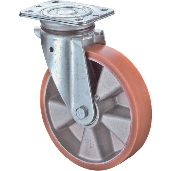 Lenkrolle D.100mm Trgf.200kg m.Plte Guß-PUR-Beschreibung lesen