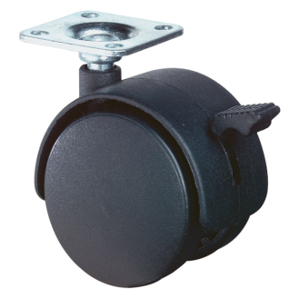 Kunststoffdoppelrolle m.Festst.D.50mm Trgf.40kg m.Plte PA schwarz RAL 9005-Beschreibung lesen