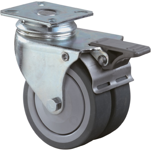 Doppel-Lenkrolle m.Festst.50mm 60kg m.Festst.Gum.grau 60x60mm-Beschreibung lesen