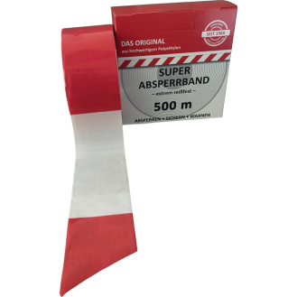 Absperrband L.500m B.80mm rot/weiß geblockt 500m/Karton-Beschreibung lesen