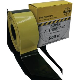 Absperrband L.500m B.80mm gelb/schwarz geblockt 500m/Karton-Beschreibung lesen