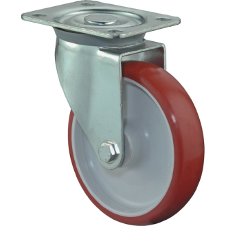 Lenkrolle D.100mm Trgf.125kg PU Plte L104xB80mm Farbe Rl.rot-Beschreibung lesen