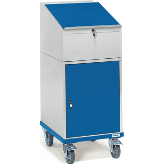 Stehpult H1200xB550xT650mm lichtgrau/brillantblau 3 Böden, 1 Tür-Beschreibung lesen