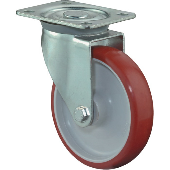 Lenkrolle D.125mm Trgf.150kg PU Plte L104xB80mm Farbe Rl.rot-Beschreibung lesen