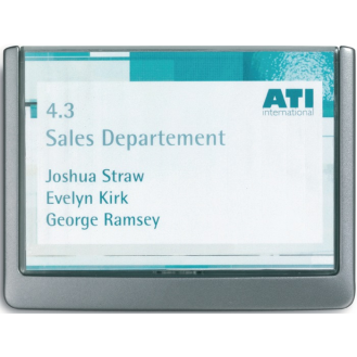 Tür-/Infoschild B149xH105,5mm Sichtfenster Acrylglas Rücken ABS graphit-Beschreibung lesen