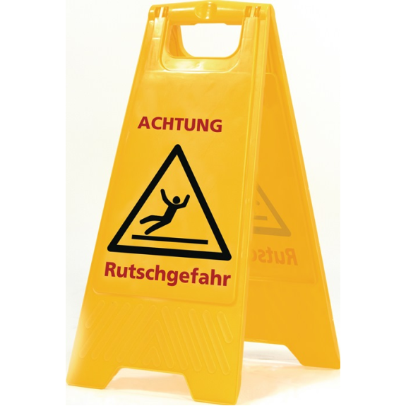 Warnschild Achtung Rutschgefahr Schriftzug B 300xH 570mm signalgelb/schwarz/rot-Beschreibung lesen