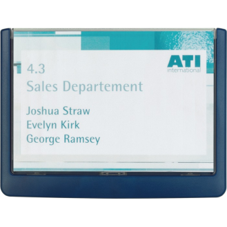 Tür-/Infoschild B149xH105,5mm Sichtfenster Acrylglas Rücken ABS blau-Beschreibung lesen