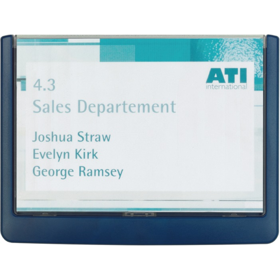 Tür-/Infoschild B149xH105,5mm Sichtfenster Acrylglas Rücken ABS blau-Beschreibung lesen
