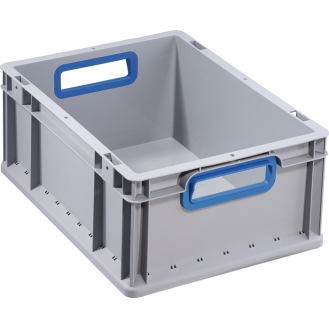 Transportstapelbehälter L400xB300xH170mm grau PP offener Griff blau-Beschreibung lesen