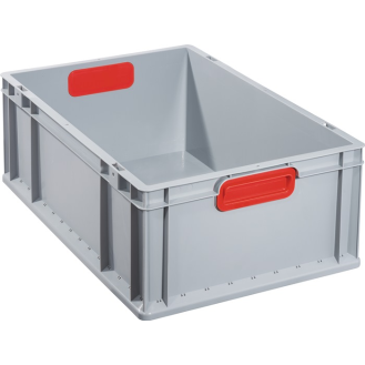 Transportstapelbehälter L600xB400xH220mm grau PP geschlossener Griff rot-Beschreibung lesen