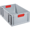 Transportstapelbehälter L600xB400xH220mm grau PP geschlossener Griff rot