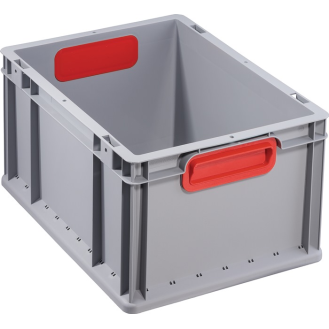 Transportstapelbehälter L400xB300xH220mm grau PP geschlossener Griff rot-Beschreibung lesen