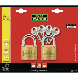 Vorhangschloss-Set Duo 222 40 Bügel-S.6mm Bügel-H.22mm-Beschreibung lesen