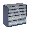 Kleinteilemagazin B.306xT.150xH.282mm Stahlblech dkl.-blau/transp./Schubl.a.PP