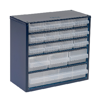 Kleinteilemagazin B.306xT.150xH.282mm Stahlblech dkl.-blau/transp./Schubl.a.PP-Beschreibung lesen