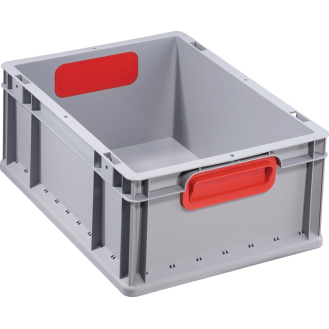 Transportstapelbehälter L400xB300xH170mm grau PP geschlossener Griff rot-Beschreibung lesen