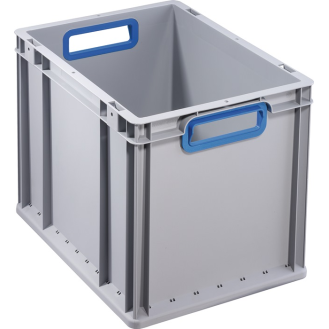 Transportstapelbehälter L400xB300xH320mm grau PP offener Griff blau-Beschreibung lesen