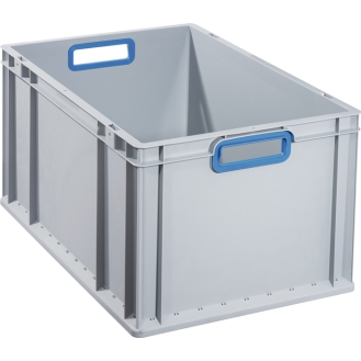Transportstapelbehälter L600xB400xH320mm grau PP offener Griff blau-Beschreibung lesen