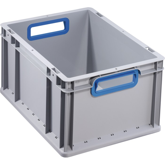 Transportstapelbehälter L400xB300xH220mm grau PP offener Griff blau-Beschreibung lesen