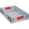 Transportstapelbehälter L600xB400xH120mm grau PP geschlossener Griff rot