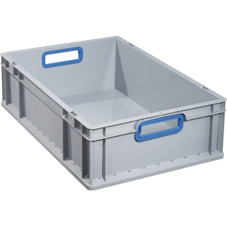 Transportstapelbehälter L600xB400xH170mm grau PP offener Griff blau-Beschreibung lesen